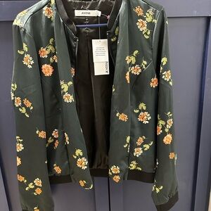 JustFab Dark Blue Floral Bomber Jacket